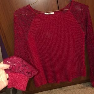 Long sleeve lace red sweater